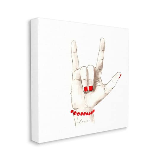 Stupell Industries I Love You Sign Language Gesture Red Accents Canvas Wall Art